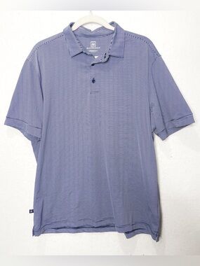 Mizzen+Main Versa Trim Fit Short Sleeve Performance Golf Polo Stripes Navy Blue